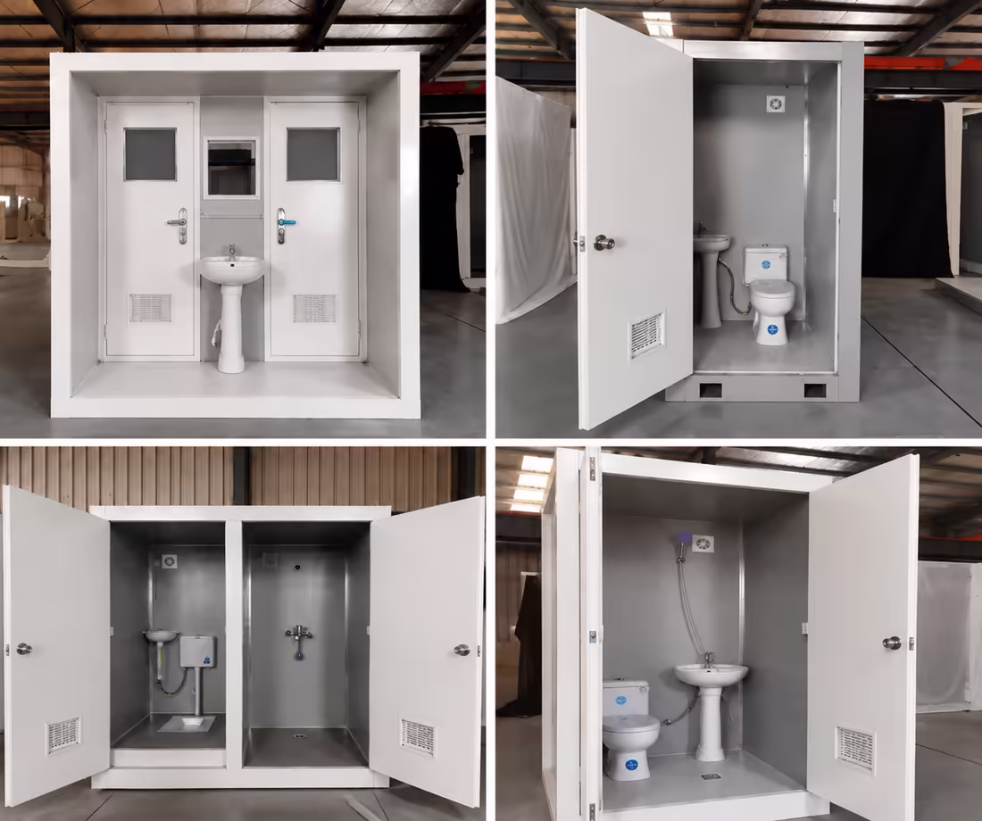 Módulo sanitario modular — inodoro y ducha prefabricado