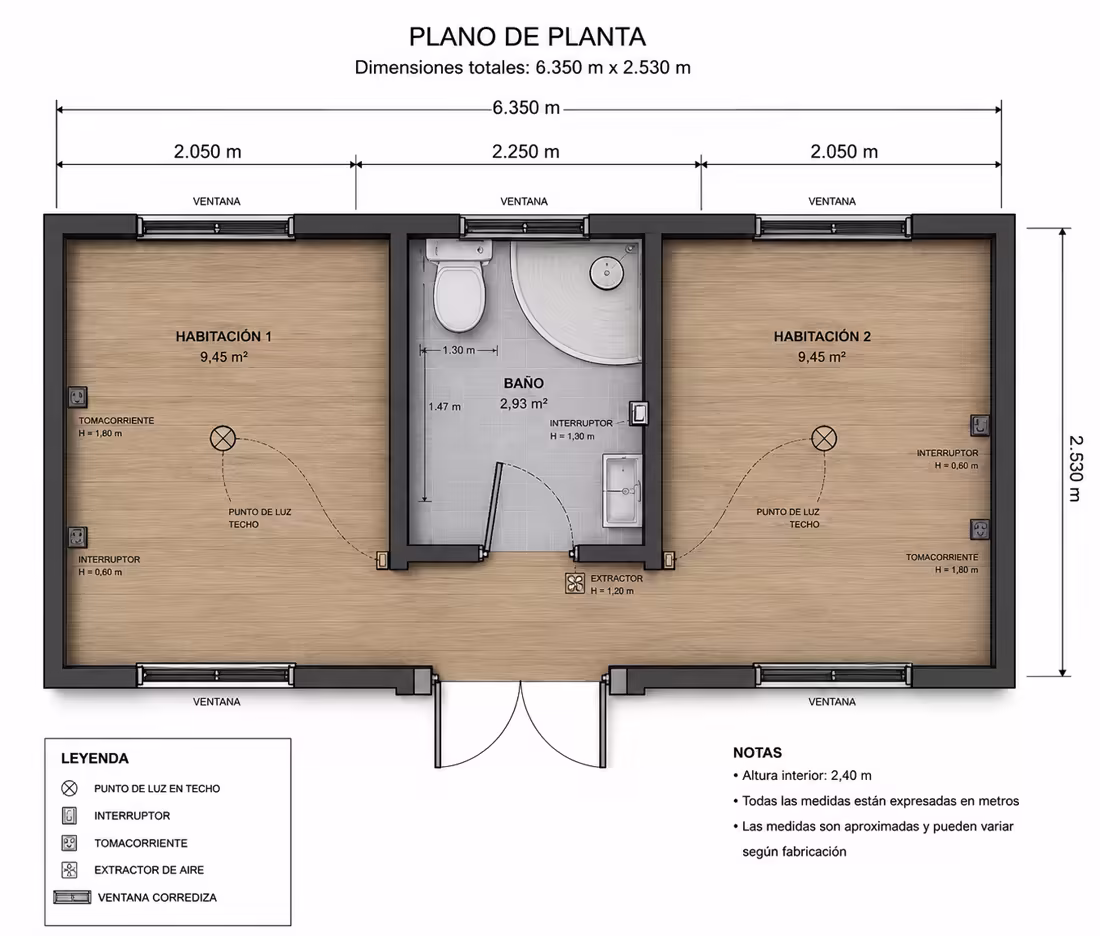 Módulo expandible 10ft — detalles constructivos