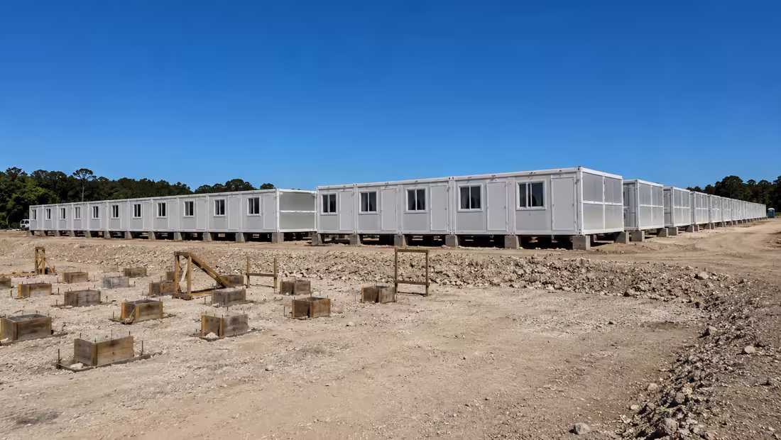 Campamento modular con módulos plegables — minería Argentina